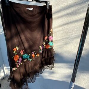 Y2K Brown Mesh Floral Embroidered Fairy Skirt Size Large